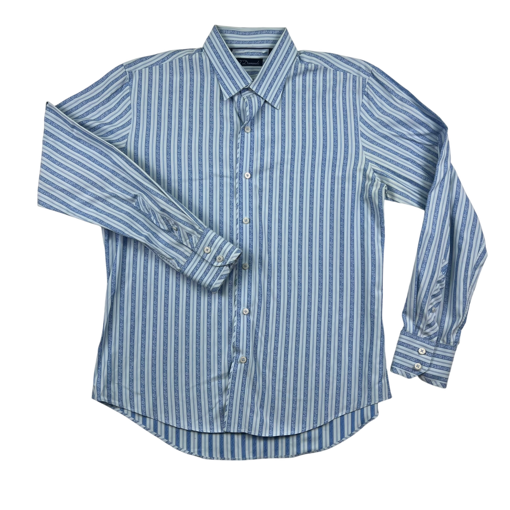 7 Diamonds Shirt Mens Large Button-Up Blue Striped Long Sleeve Easy Care